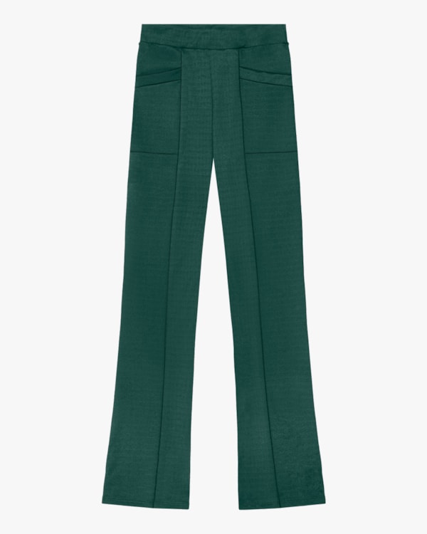 Calça Flare em Malha Montaria Verde Floresta Cereja Rosa