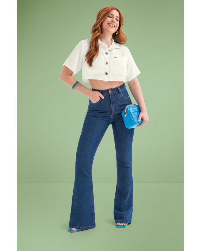 Calça Flare Jeans com Elastano Cereja Rosa-200610f4-04c1-430b-8618-265711a4e1b5