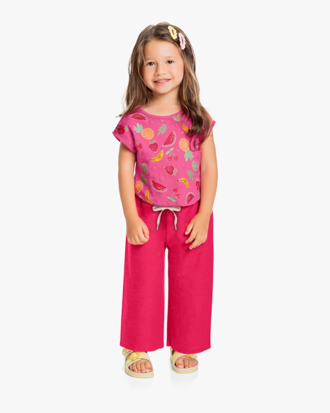 Calça Infantil Feminino Wide Leg em Moletinho - Kely Kety - Cherry-3dc15e5e-5184-4df4-94bf-8a373d21f240