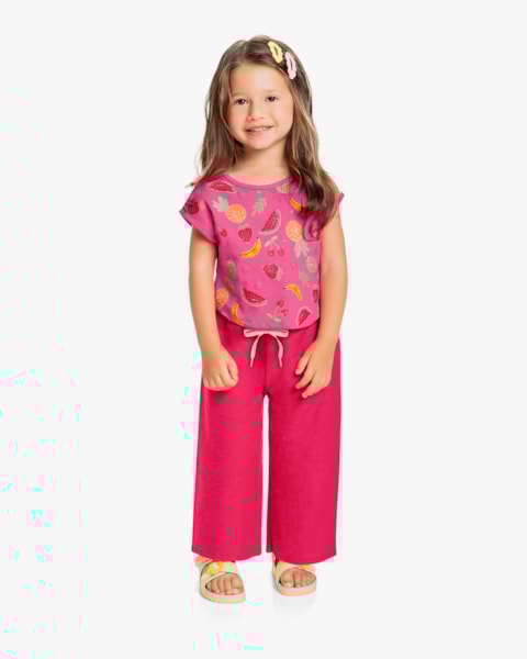 Calça Infantil Feminino Wide Leg em Moletinho - Kely Kety - Cherry
