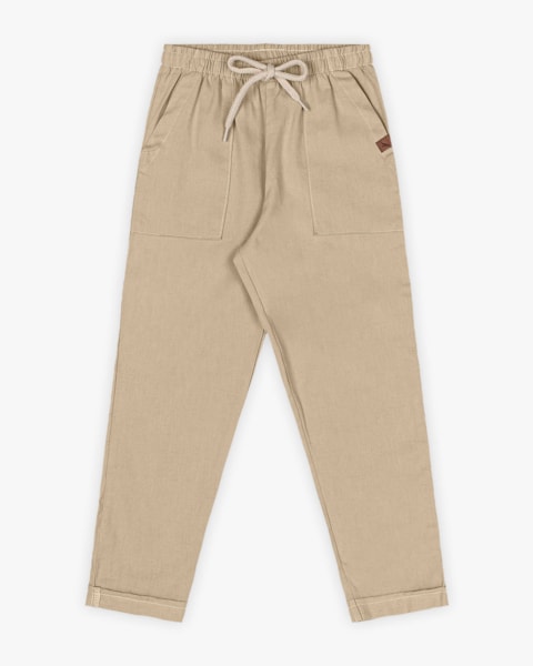 Calça Infantil Masculina em Viscose Linho - ReiRex - Caqui