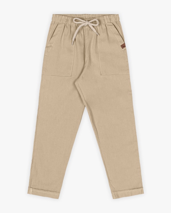 Calça Infantil Masculina em Viscose Linho - ReiRex - Caqui