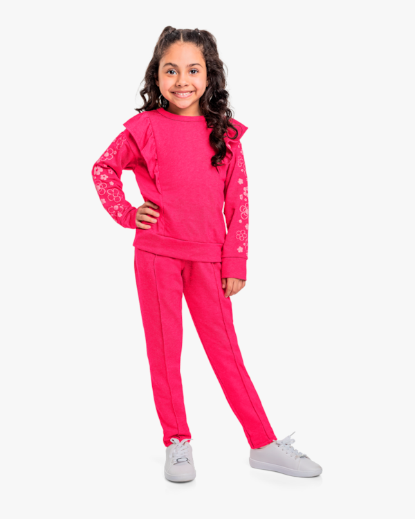 Calça Infantil Menina em Moletom Jeans - Kely Kety - Cherry