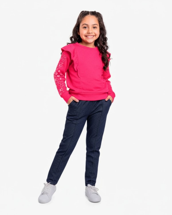 Calça Infantil Menina em Moletom Jeans - Kely Kety - OXFORD