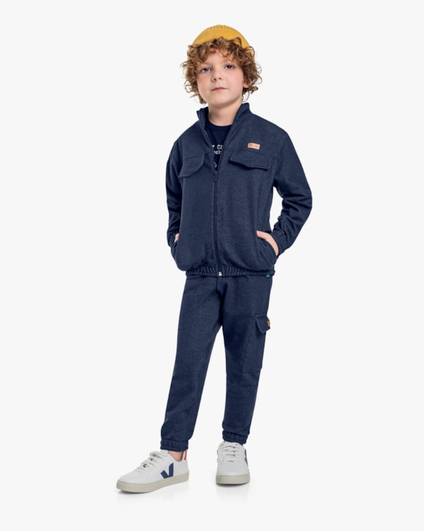 Calça Infantil Menino com Bolso em Moletom Jeans - ReiRex - Azul