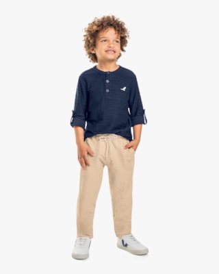 Calça Infantil Menino em Moletinho Sarjado com Bolso - ReiRex - Bege