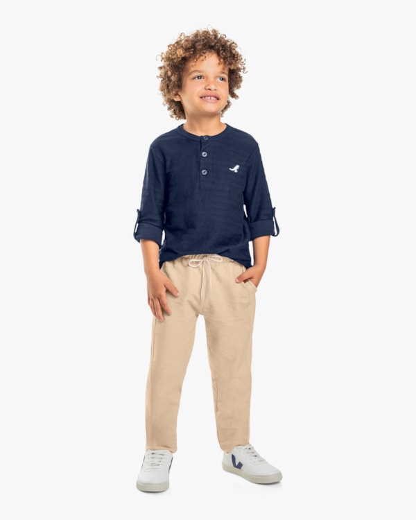 Calça Infantil Menino em Moletinho Sarjado com Bolso - ReiRex - Bege