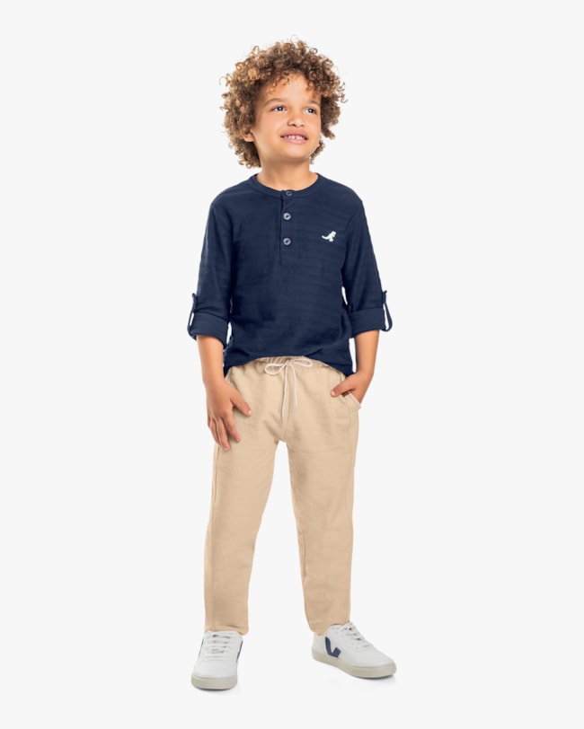 Calça Infantil Menino em Moletinho Sarjado com Bolso - ReiRex - Bege-85c74366-e295-433a-8440-80e2377d73b2
