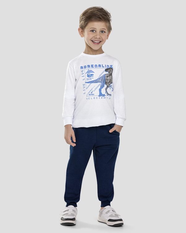 Calça Infantil Menino em Moletom com Punho - ReiRex - Azul