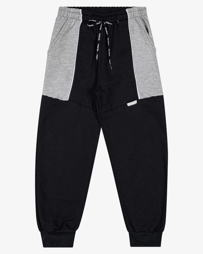 Calça Infantil Menino em Moletom com Recortes ReiRex- Preto-b6aac7d9-2f4c-40b3-9a01-69f360522ed8