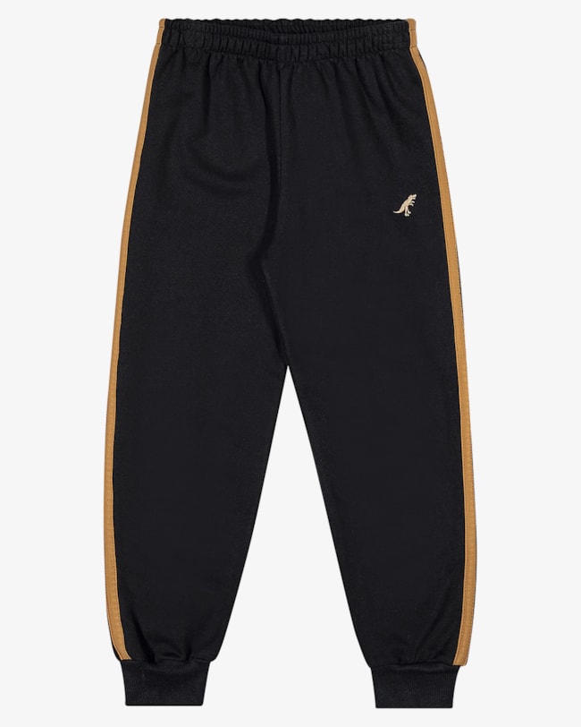 Calça Infantil Menino em Moletom com Tiras Laterais ReiRex - Preto-5d5b7bbb-c39b-4365-8190-d8115e360b38