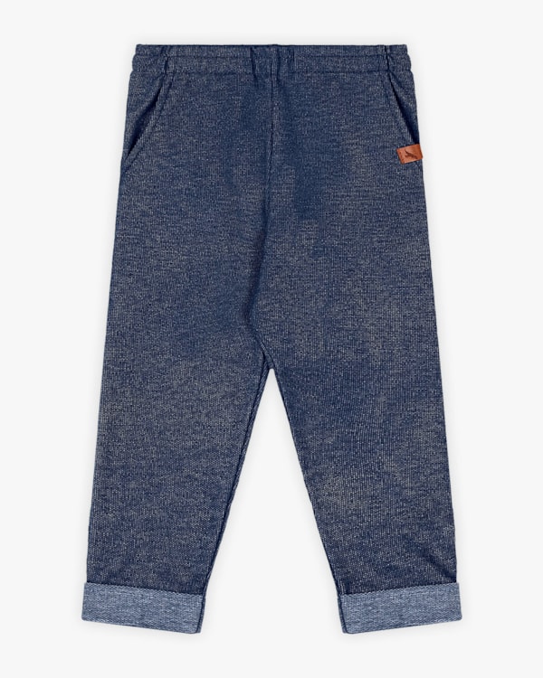 Calça Infantil Menino em Moletom Jeans com Bolso - ReiRex - Azul