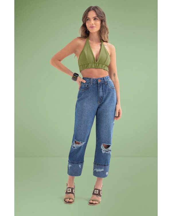 Calça Jeans Cropped Feminina Cereja Rosa