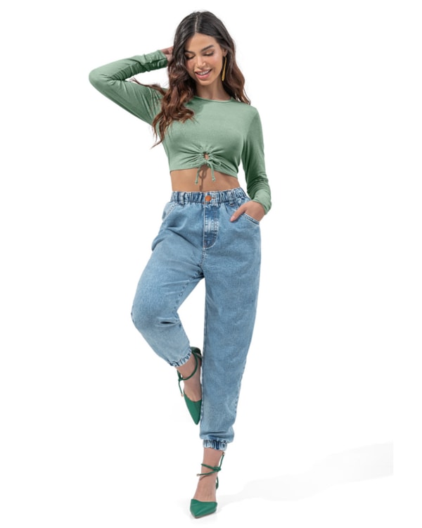 Calça Jeans Feminina Cereja Rosa Mom