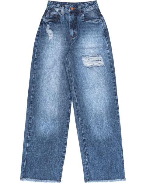 Calça Jeans Feminina Cereja Rosa Wide Leg