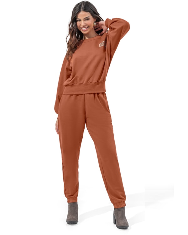 Calça Jogger Feminina Cereja Rosa Moletom