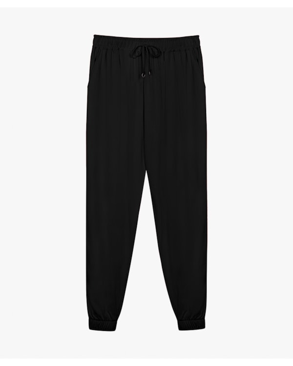 Calça Jogger Feminina com Bolsos - Cereja Rosa - Preto