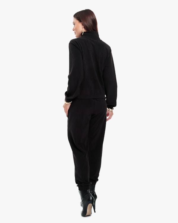 Calça Jogger Feminina em Pelo Aveludado - Cereja Rosa - Preto