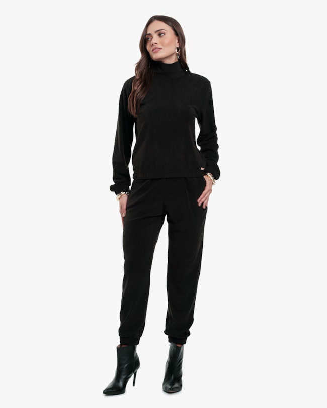 Calça Jogger Feminina em Pelo Aveludado - Cereja Rosa - Preto-78e32337-0c1f-43d0-a1c4-ee5f911892ae