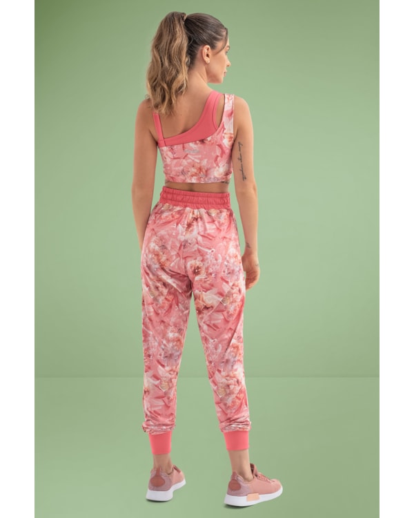 Calça Jogger Fitness Estampada Cereja Rosa