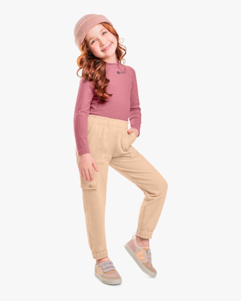 Calça Jogger Infantil Menina em Moletom - Kely Kety - Deserto