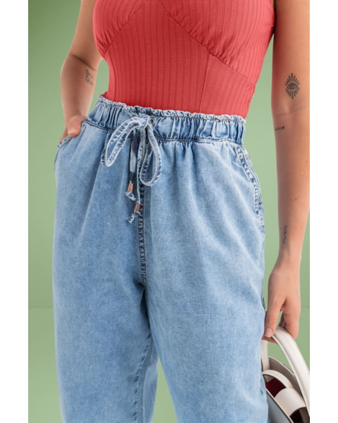 Calça Jogger Jeans Feminina Cereja Rosa