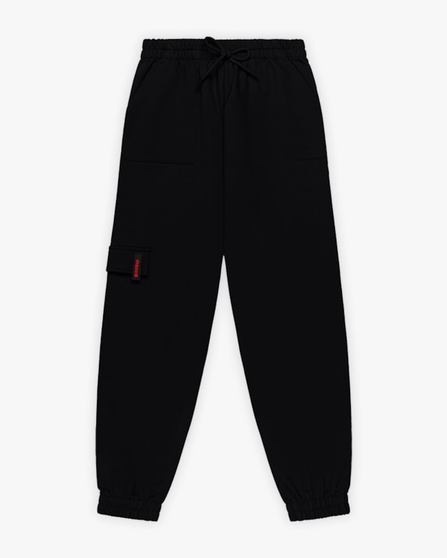 Calça Jogger Juvenil Feminina em Moletom com Bolso - BaseD - Preto-d3bc8050-41c2-40e4-9fc7-27db080c5880