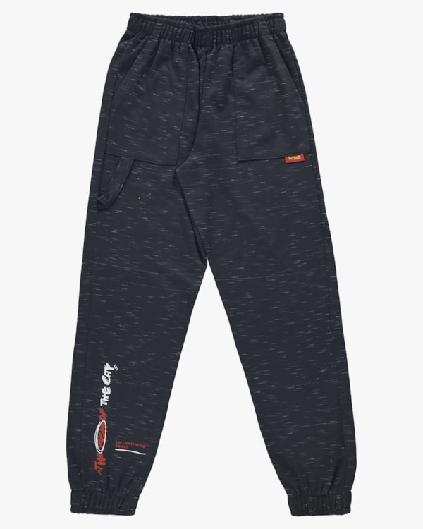 Calça Jogger Juvenil Masculina em Moletinho Estampa Barra - BaseD - Preto