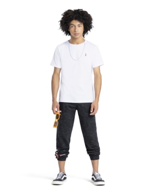Calça Jogger Juvenil Masculina em Moletinho Estampa Barra - BaseD - Preto