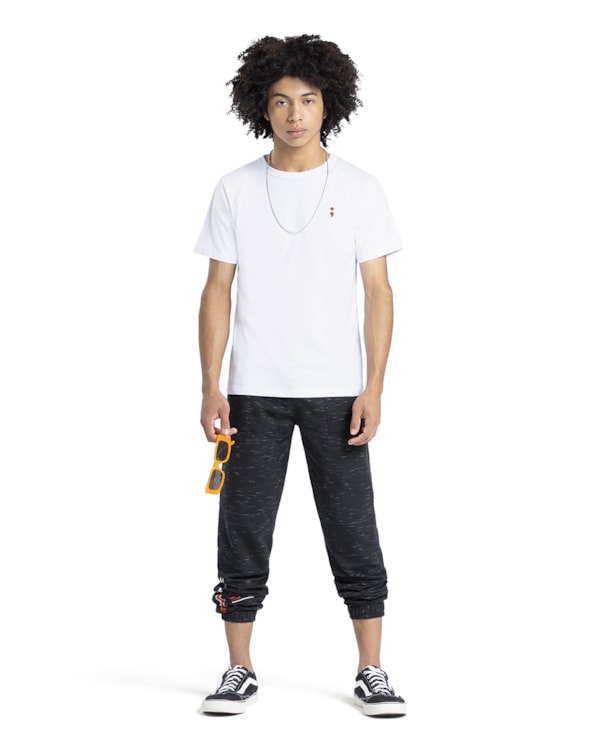 Calça Jogger Juvenil Masculina em Moletinho Estampa Barra - BaseD - Preto
