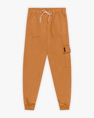 Calça Jogger Juvenil Masculina em Moletom com Bolso Lateral -BaseD - Gengibre