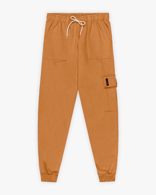 Calça Jogger Juvenil Masculina em Moletom com Bolso Lateral -BaseD - Gengibre