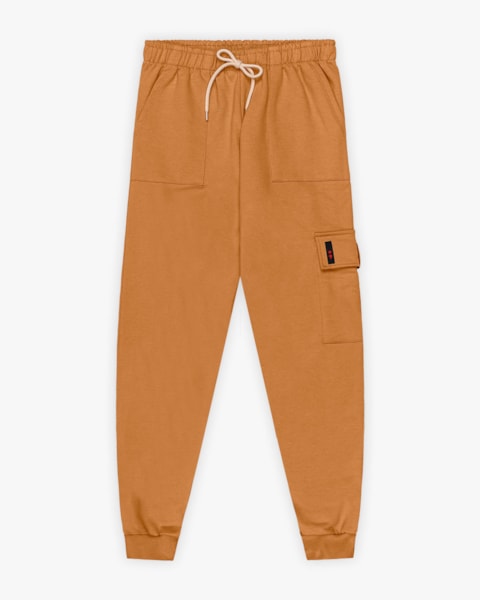 Calça Jogger Juvenil Masculina em Moletom com Bolso Lateral -BaseD - Gengibre
