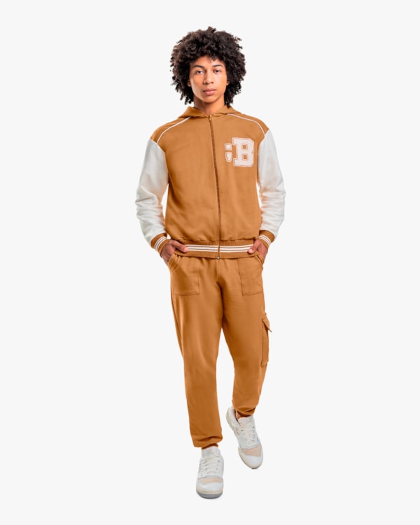 Calça Jogger Juvenil Masculina em Moletom com Bolso Lateral -BaseD - Gengibre