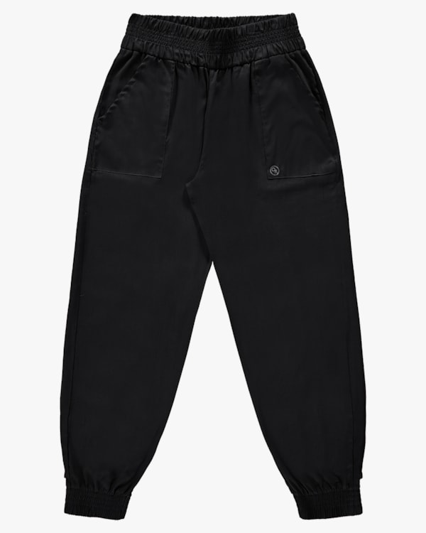 Calça Jogger Plus Size em Viscose Linho - Cereja Rosa - Preto