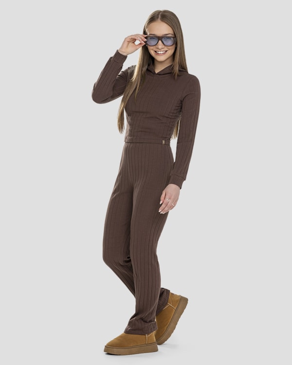 Calça Juvenil Feminina em Cotton Canelado - BaseD - Marrom