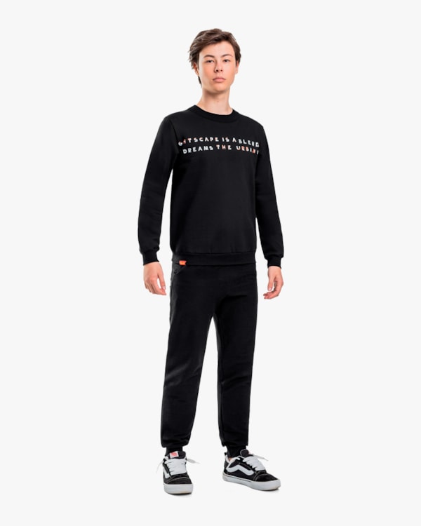 Calça Juvenil Masculina em Moletinho Sarjado com Bolso - BaseD - Preto