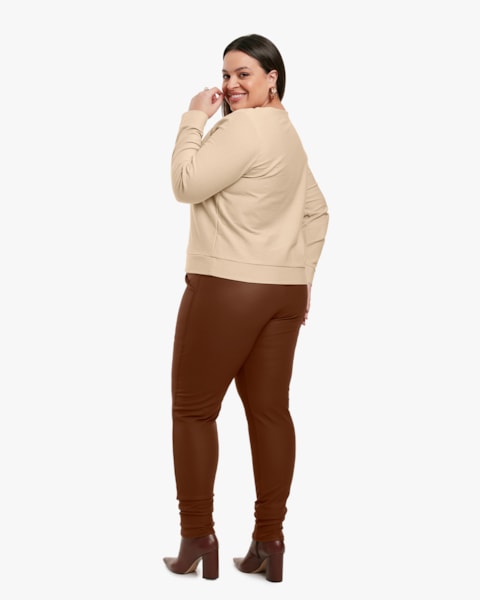 Calça Legging Montaria Plus Size em Cirrê Peluciado - Cereja Rosa - Chocolate