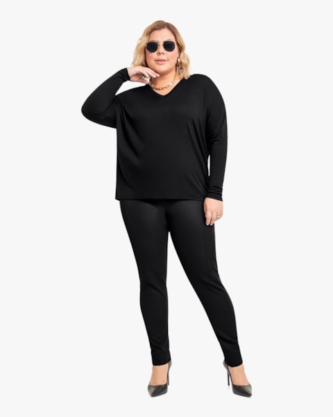 Calça Legging Plus Size em Cirrê Peluciado Cereja Rosa Preto
