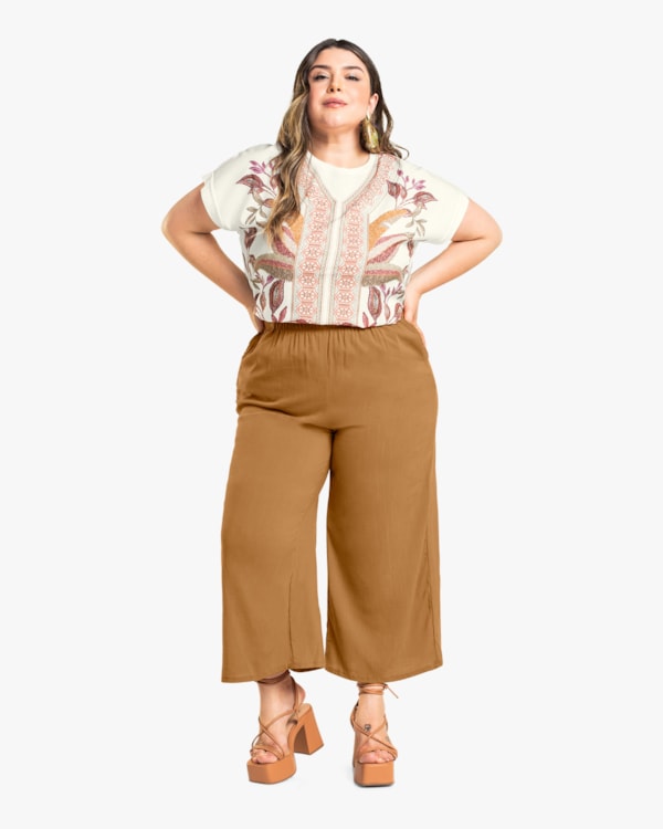 Calça Pantacourt Plus Size em Viscose Cereja Rosa Gengibre