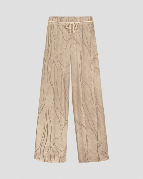 Calça Pantalona em Viscose com Cinto Cereja Rosa Bege