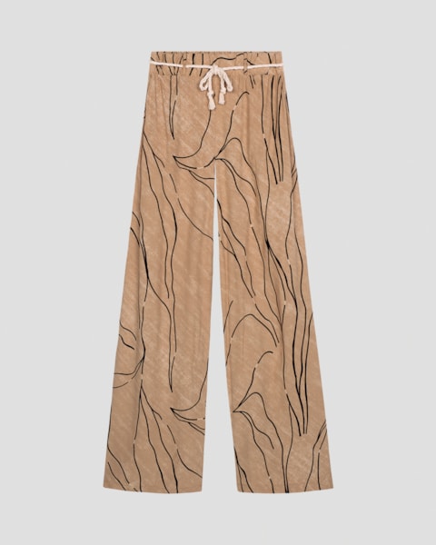 Calça Pantalona em Viscose com Cinto Cereja Rosa Marrom