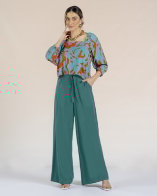 Calça Pantalona em Viscose com Cinto - Cereja Rosa - Miami G
