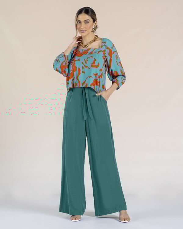 Calça Pantalona em Viscose com Cinto - Cereja Rosa - Miami G