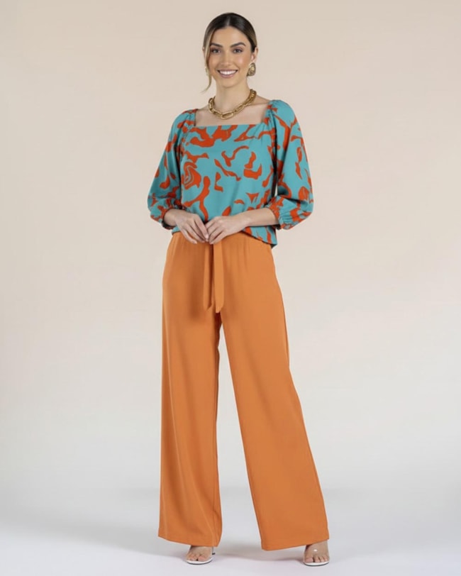 Calça Pantalona em Viscose com Cinto - Cereja Rosa - Orange-8173be01-acf6-4f25-83fc-cd9fc8b32b00