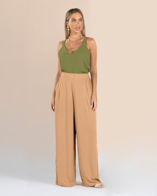 Calça Pantalona em Viscose com Pregas- Cereja Rosa - Trufa G