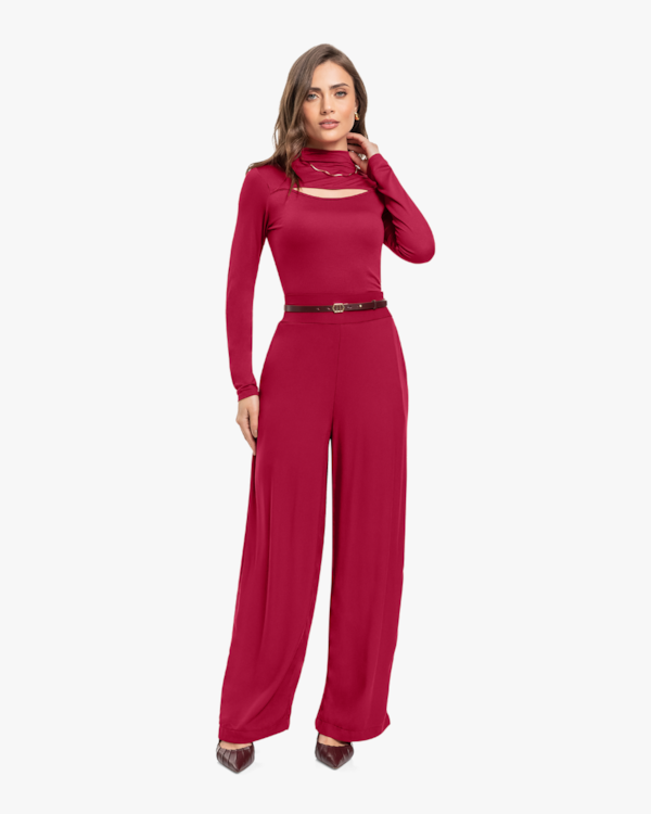 Calça Pantalona Feminina com Bolsos - Cereja Rosa - Malbec