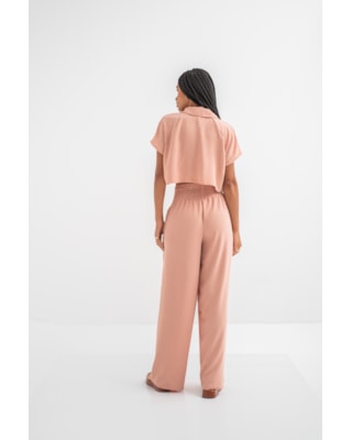 Calça Pantalona Tecido Crepe Cereja Rosa