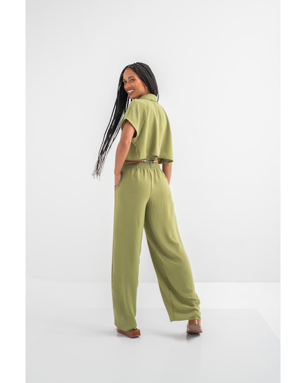 Calça Pantalona Tecido Crepe Cereja Rosa