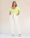 Calça Plus Size em Moletinho com Cinto - Cereja Rosa - Off White-76a930e1-101f-4699-bb85-ea08aafb0dfe